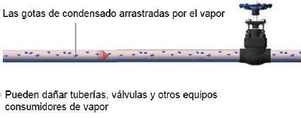Gotas de condensado arrastradas por el vapor